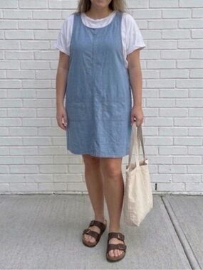 Vintage 90s Denim Pinafore Dress Jumper Light Wash Plus Size 2X Loose Oversized